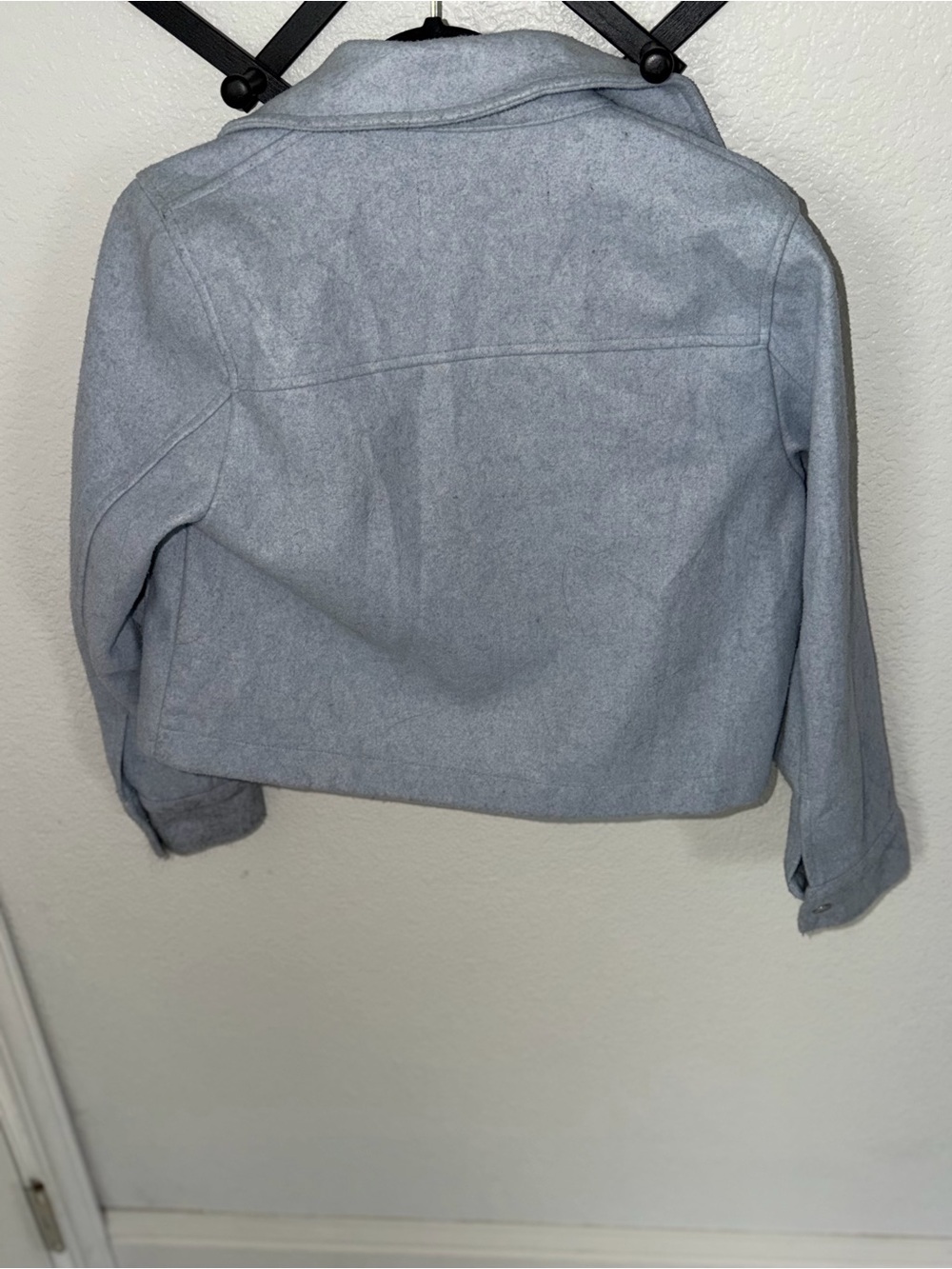 Zara Women’s XS Light Blue Cropped Shacket Jacket Snap Front Utility Pockets - Picture 4 of 4